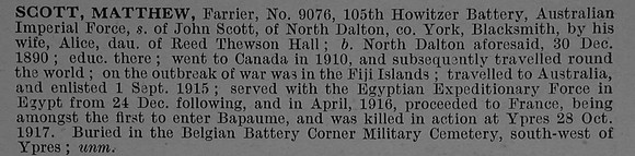 Scott M Farrier 9076 Australian Field Artillery Obit De Ruvignys Roll Of Honour Vol 4