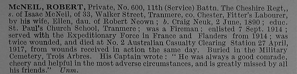 McNeil R Pte 600 11th Cheshire Regiment Obit De Ruvignys Roll Of Honour Vol 4