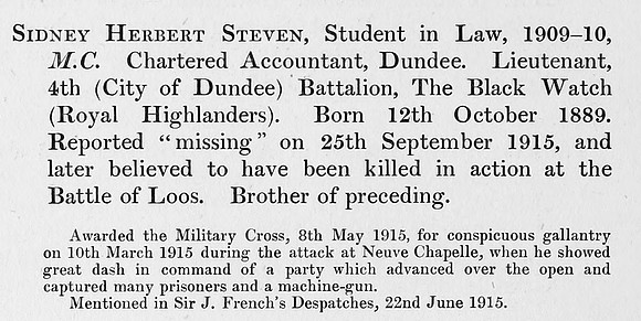 Steven S H Lt MC 4th Black Watch Obit St Andrews Univesity Roll Of Honour