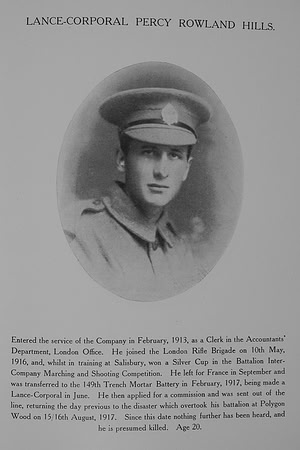 Hills P R LCpl 5th London Regiment Northern Assurance Co Roll Of Service