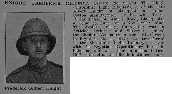 Knight F G Pte 230774 10th King's Shropshire Light Infantry Obit De Ruvignys Roll Of Honour Vol 4