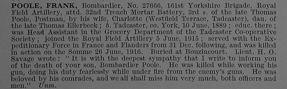 Poole F Bmdr 27666 Royal Field Artillery Obit De Ruvignys Roll Of Honour Vol 4