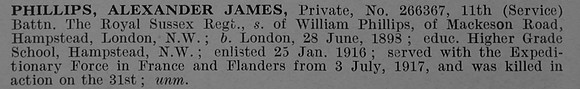 Phillips A J Pte 266367 11th Royal Sussex Regiment Short Obit De Ruvignys Roll Of Honour Vol 4