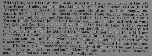 Pringle M 2nd Lt Royal Field Artillery Obit De Ruvignys Roll Of Honour Vol 4