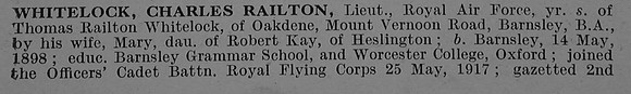 Whitelock C R Lt Royal Air Force Obit Part 1 De Ruvignys Roll Of Honour Vol 4