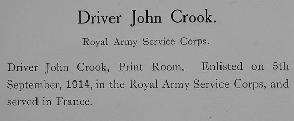 Crook J Dvr Army Service Corps Record William Graham Company