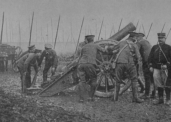 British Gunners Placing A Heavy Gun In Position