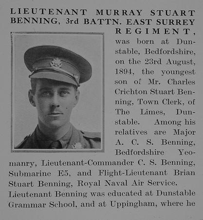 Benning M S Lt 3rd East Surrey Regiment Obit Part 1 The Bond Of Sacrifice Vol 1