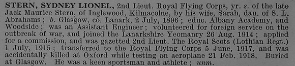 Stern S L 2nd Lt Royal Flying Corps Obit De Ruvignys Roll Of Honour Vol 4