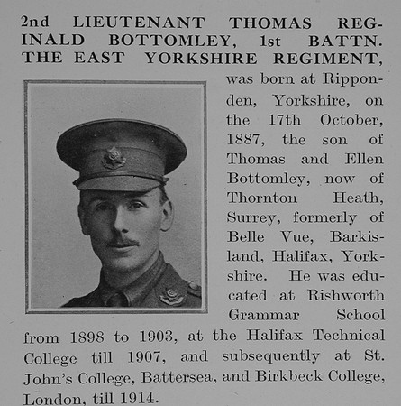 Bottomley T R 2nd Lt 1st East Yorks Regiment Obit Part 1 The Bond Of Sacrifice Vol 1