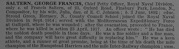 Saltern G F Chief Petty Officer Nelson Bn. R.N. Div Royal Naval Volunteer Reserve Obit De Ruvignys Roll Of Honour Vol 4
