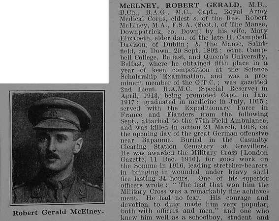 McElney R G Captain MC Royal Army Medical Corps Obit Part 1 De Ruvignys Roll Of Honour Vol 5
