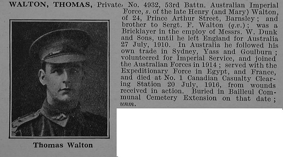 Walton T Pte 4932 53rd Australian Infantry Obit De Ruvignys Roll Of Honour Vol 4