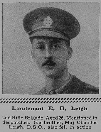 Leigh E H Lt 2nd Rifle Brigade The Sphere 14th Aug 1915