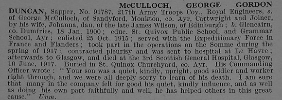 McCulloch G G D Sapper 91787 Royal Engineers Obit De Ruvignys Roll Of Honour Vol 4