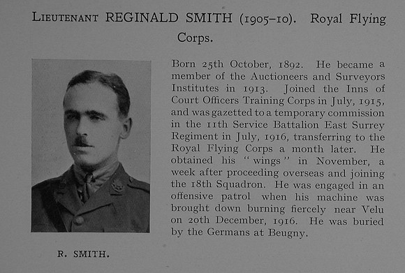 Smith R Lt Royal Flying Corps Obit Dulwich College Roll Of Honour