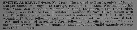Smith A Pte 24954 3rd Grenadier Guards Obit De Ruvignys Roll Of Honour Vol 4