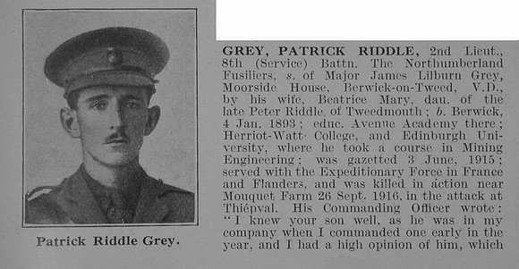 Grey P R 2nd Lt 8th Northumberland Fusiliers Obit Part 1 De Ruvignys Roll Of Honour Vol 3