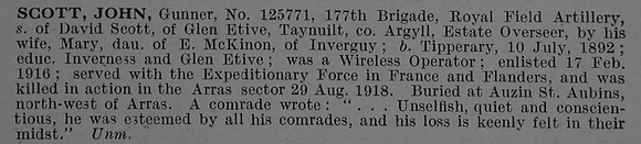 Scott J Gnr 125771 Royal Field Artillery Obit De Ruvignys Roll Of Honour Vol 4