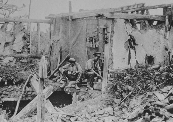 Two British Soldiers Billeted In A Wrecked Cottage