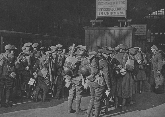 Arrival Of British Troops At A london Railway Terminus
