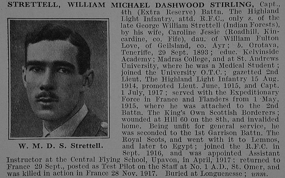 Strettell W M D S Captain Royal Flying Corps Obit De Ruvignys Roll Of Honour Vol 3