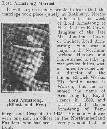 Armstrong W H A F W Major Northumberland Hussars The Graphic 2nd Sep 1916