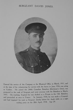 Jones D Sergt 1054039 14th Canadian Infantry Northern Assurance Co War Record