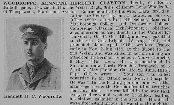 Woodroffe K H C Lt 6th Rifle Brigade Obit Part 1 De Ruvignys Roll Of Honour Vol 1