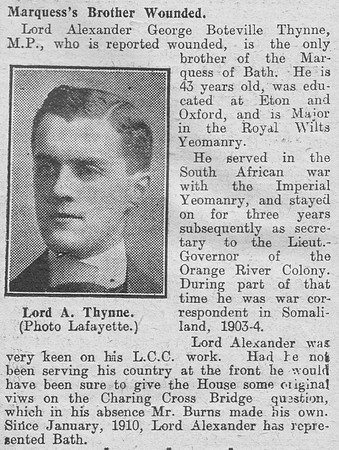 Thynne A G Major Lord Wiltshire Yeomanry The Graphic 8th Aug 1916