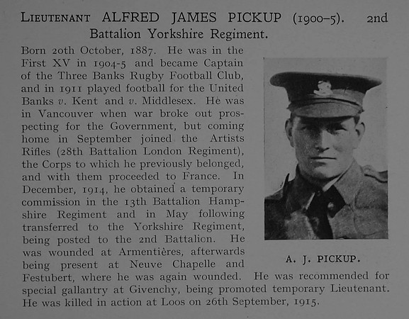 Pickup A J Lt 2nd Yorkshire Regiment Obit Dulwich College Roll Of Honour