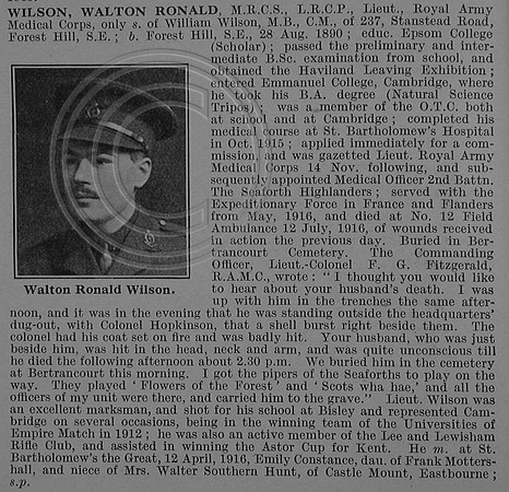 Wilson W R Lt Royal Army Medical Corps Obit De Ruvignys Roll Of Honour Vol 4
