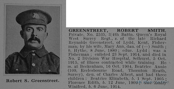 Greenstreet R S Pte 2535 4th Queens Royal West Surrey Regiment Obit
