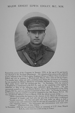 Edgley E E Major MC MM Royal Field Artillery Northern Assurance Co War Record