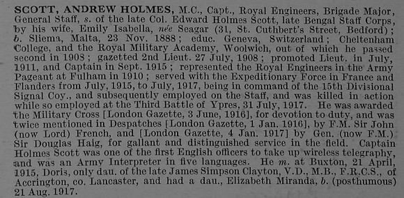 Scott A H Captain MC Royal Engineers Obit De Ruvignys Roll Of Honour Vol 4
