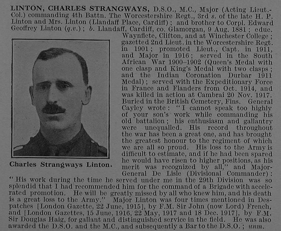 Linton C S DSO MC Major 4th Worcestershire Regiment Obit De Ruvignys Roll Of Honour Vol 4