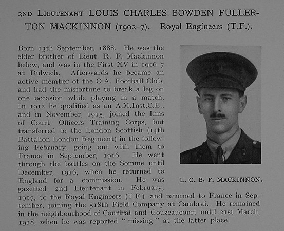 Fullerton-Mackinnon L C B 2nd Lt Royal Engineers Obit Dulwich College Roll Of Honour