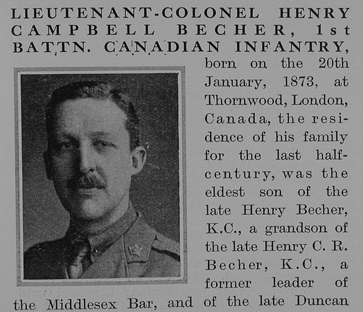 Becher H C Lt Col 1st Canadian Infantry Obit Part 1 The Bond Of Sacrifice Vol 2