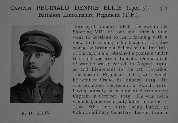 Ellis R D Captain 4th Lincolnshire Regiment Obit Dulwich College Roll Of Honour
