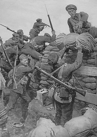 Pitching Sand Bags Out Of A Trench During An Advance Around Hill 60