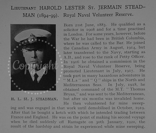Steadman H L St J Lt Royal Naval Volunteer Reserve Obit Dulwich College Roll Of Honour
