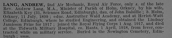 Lang A 2nd Air Mech 90615 Royal Air Force Obit De Ruvignys Roll Of Honour Vol 4