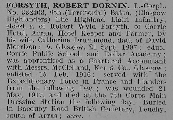 Forsyth R D L/Cpl 9th Highland Light Infantry Obit De Ruvignys Roll Of Honour Vol 3