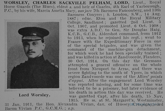 Worsley C S P Lt Lord Royal Horse Guards Obit De Ruvignys Roll Of Honour Vol 1