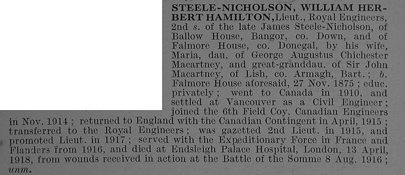 Steele-Nicholson W H H Lt Royal Engineers De Ruvignys Roll Of Honour Vol 4
