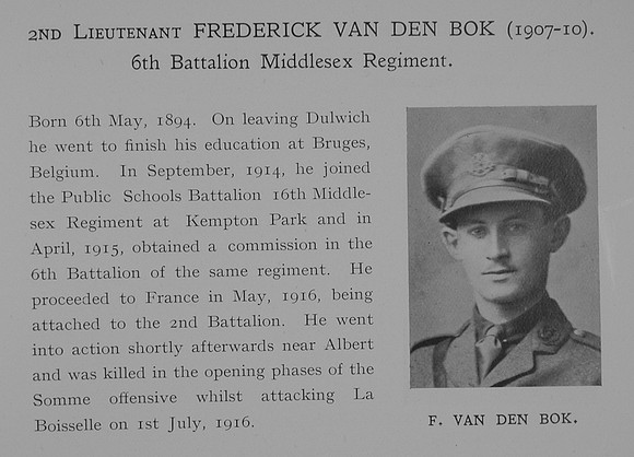 Van Den Bok F 2nd Lt 6th Middlesex Regiment Obit Dulwich College Roll Of Honour