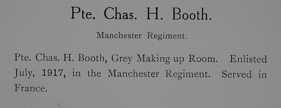 Booth C H Pte Manchester Regiment Record Wlliam Graham Company