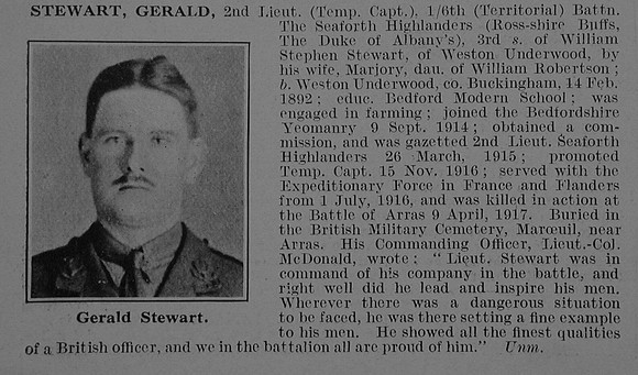 Stewart G 2nd Lt 6th Seaforth Highlanders Obit De Ruvignys Roll Of Honour Vol 3