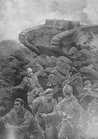 A British Armoured Tank Approaching A German Trench