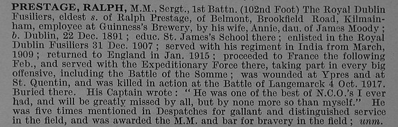 Prestige R Sergt MM+Bar 10347 1st Royal Dublin Fusiliers Obit De Ruvignys Roll Of Honour Vol 4